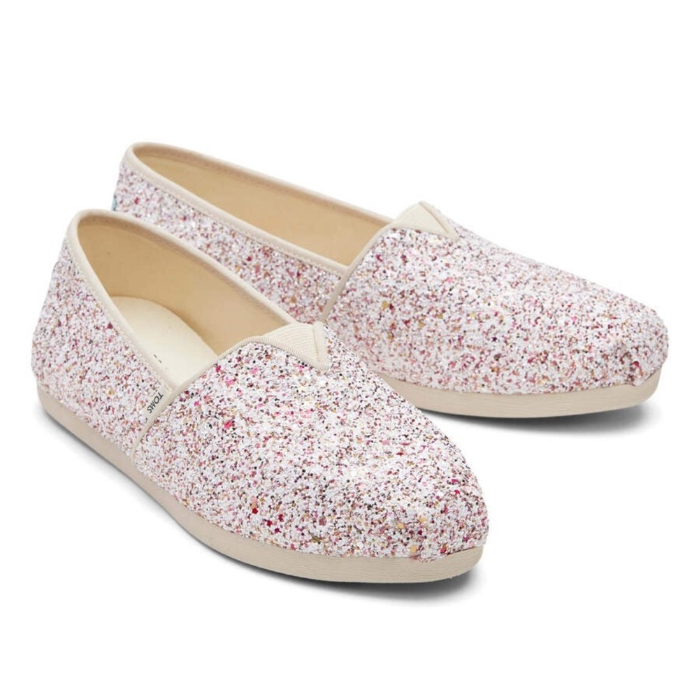 NIB TOMS Alpargata Glitter 8.5 Natural Glitter Red and White Glitter